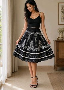 Black Embroidered A-Line Skirt