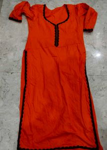 Bright Orange Kurta with Black Trim