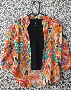 Vibrant Print Open Front Kimono Top