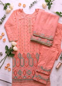 Elegant Peach Kurta Set with Dupatta
