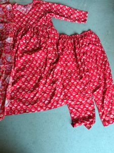 Red Floral Kurta Set with Pants and dupatta
