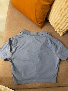 H&amp;M Blue Collared Cropped T-Shirt