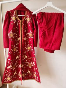 Georgette Heavy Embroidered Stitched Suit. Jacket Style Open Kurta(closed with hooks),salwar &amp; Dupatta