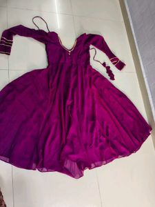 Elegant Purple Anarkali gown with duppta