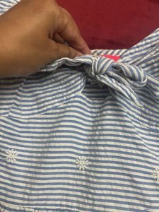 Striped Blue Embroidered Top