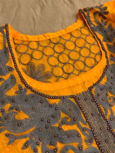 Bright Mustard Yellow Suit with Grey Embroidery