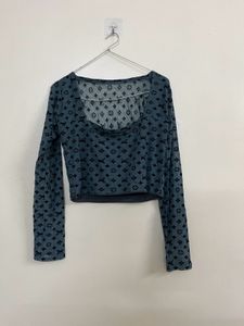 Designer Print Mesh Crop Top