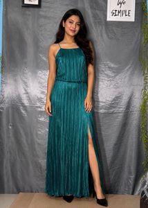 Elegant Teal Pleated Maxi Dress