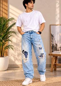 Men's Ripped Light Wash Jeans
