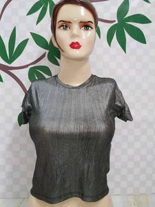 (900)Shiny Silver Crop Top