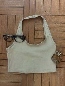 beige halter neck top