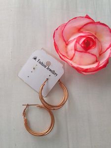 Rose Gold Colour Round Three Layered Earring