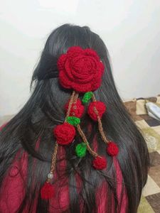 Handmade Crochet Rose Hanging Hair Clip