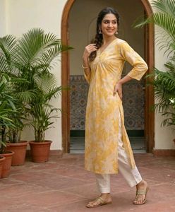 Yellow Floral Print Kurta