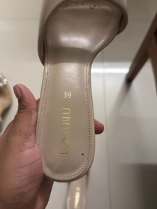 Luna Blu Nude Puff Strap Stiletto Heel Mules