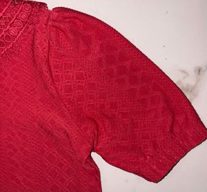 Vibrant Red Embroidered Blouse