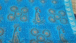 Crepe Blue Saree with Gold Border