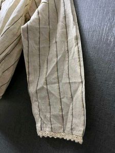 Khadi Striped Lace Trim Button-Up Top