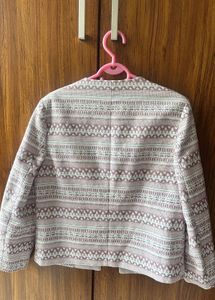 Textured Printed Jacket | White &amp; pink