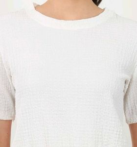 White Textured Crop Top and Ruched Skirt Set