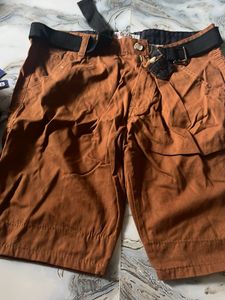 Men's Brown Cargo Shorts with Belt