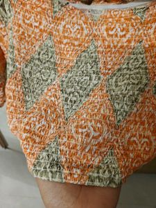 Orange Smocked Crop Top