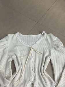 Cream Ribbed Long Sleeve Top