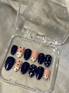Resuable Cute Navy &amp; Pink Polka Dot Press-On Nails