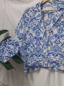 HnM Blue Floral Button-Up Blouse