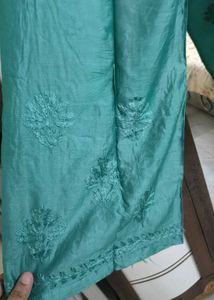 Chanderi Teal Chikankari Kurta Set