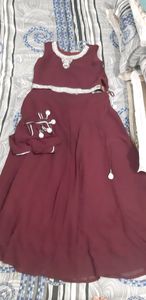 Wine color lehenga wid daughter combo too