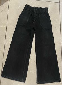 Black Wide Leg Button Fly Jeans