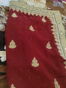 Embroidered Maroon Saree