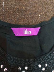 Libas Black Cotton Kurti with Mirror Work |