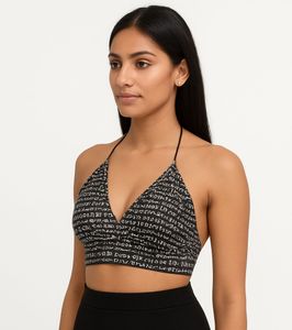 Chic Black & White Graphic Halter Top