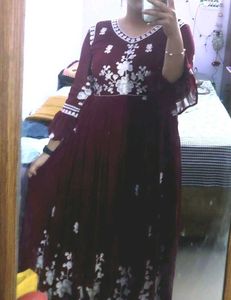 Maroon Embroidered Anarkali Style Gown