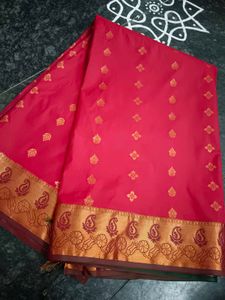 Vibrant Red Saree with Gold Border