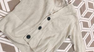 Cream Ribbed Button-Up Cardigan