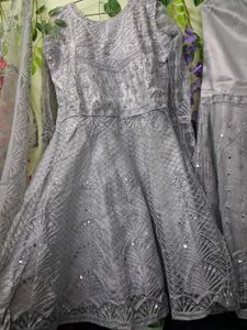 Elegant Silver Sequined Kurta Set with Dupatta
