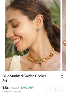 Blue Studded Golden Choker Set