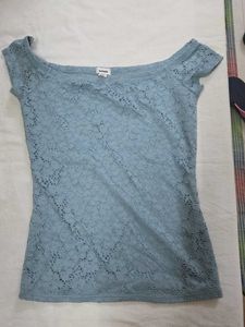Garage Light Blue Lace Off-Shoulder Top