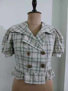 Vintage Plaid Cropped Blouse