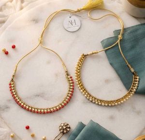 Set of 2 ~ Red &amp; Gold Pearl Necklaces