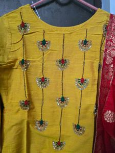 Yellow Kurta with Red Dupatta