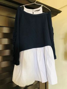 Chic Navy & White Layered Dress