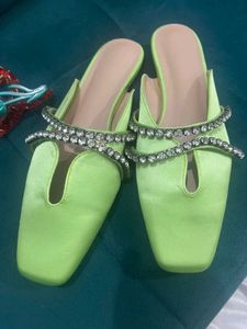 Emerald Green Embellished Mules