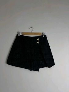 Black Tweed Skirt with Button Detail