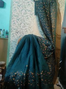Peacock Green Embroidered Saree