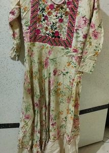 Floral Kurta with Embellished Neckline