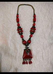 Red Beaded Statement Necklace